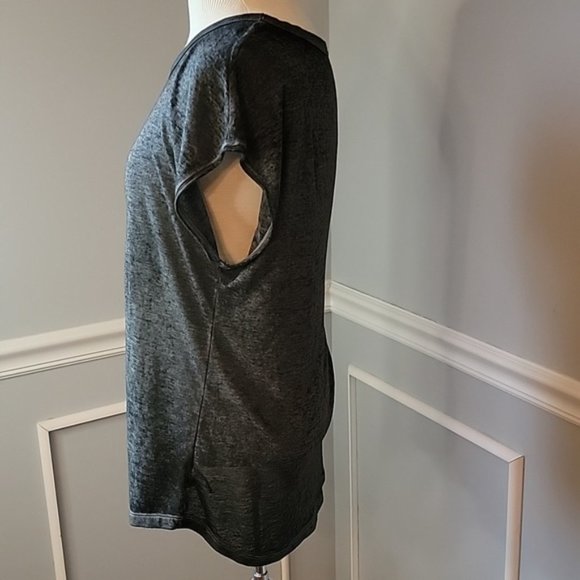 AERIE Real Soft Tee Gray Marled Stay Golden Graphic Semi-Sheer Scoop Neck Tee M - Picture 2 of 8